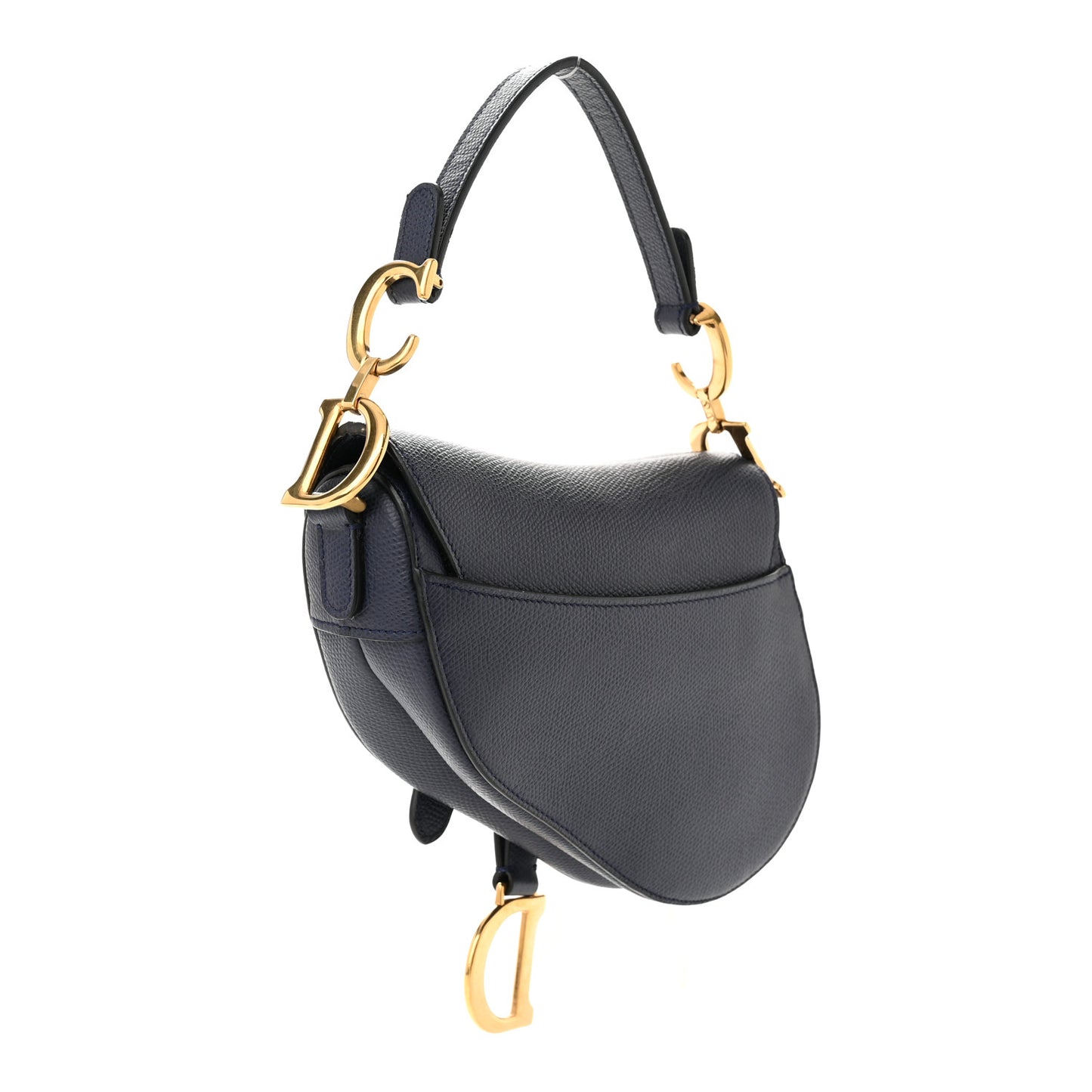 Grained Calfskin Mini Saddle Bag Navy