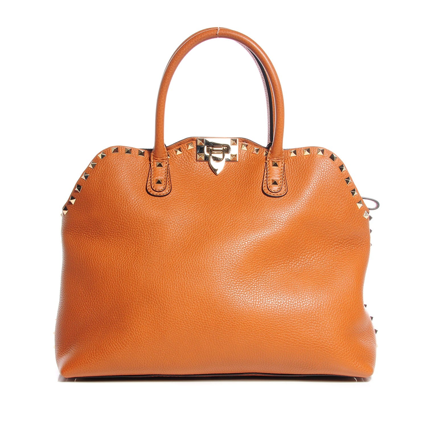 Valentino Garavani Grained Calfskin Rockstud Dome Satchel Brown 1 of 7