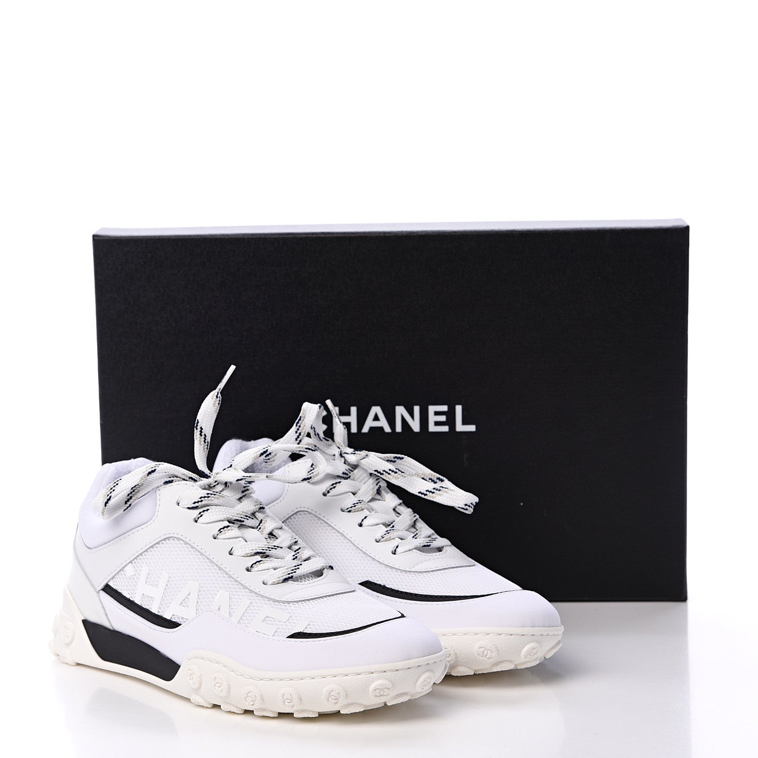 Chanel Calfskin Mesh Lycra Womens Logo Sneakers 36.5 White 8 of 8