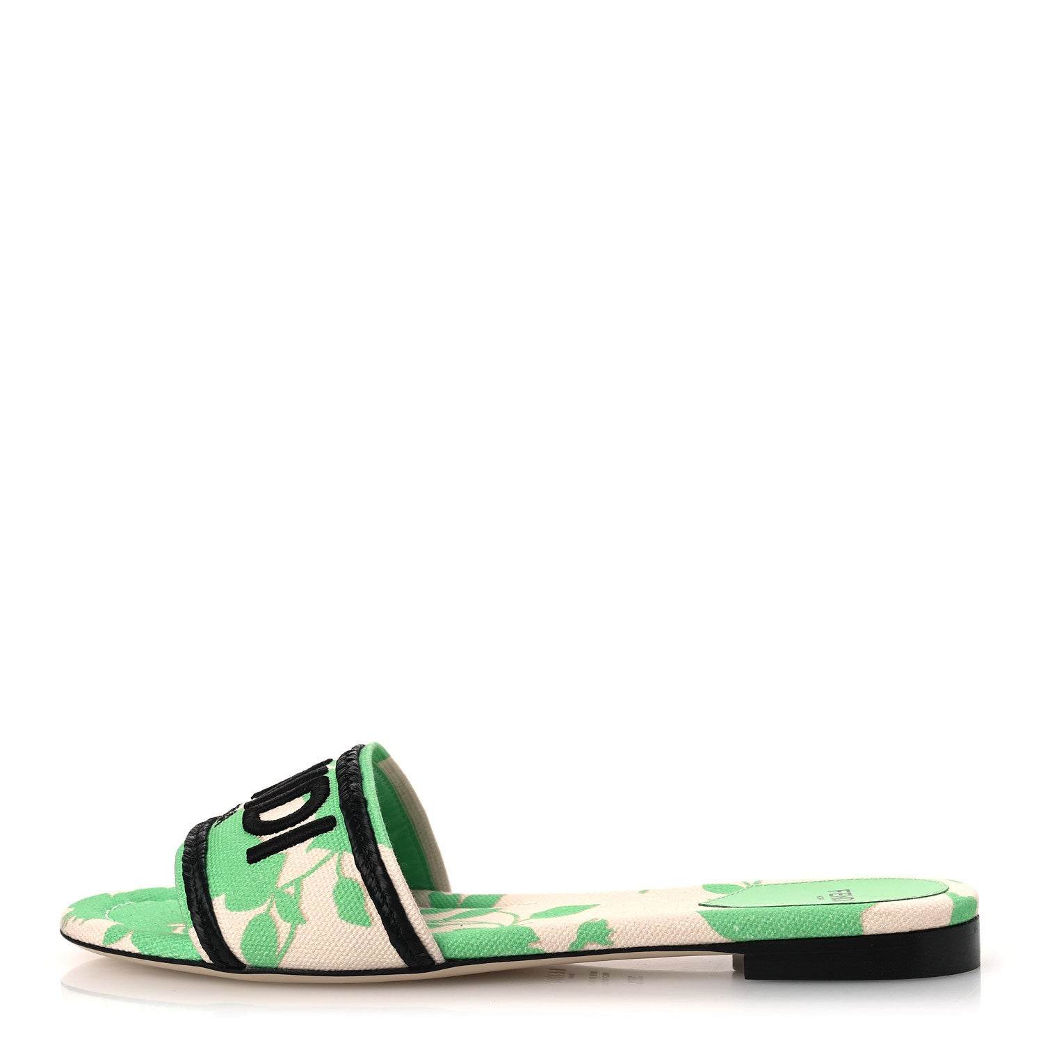 Fendi Canvas Floral Print Logo Flat Slide Sandals 39.5 Green 1 of 10