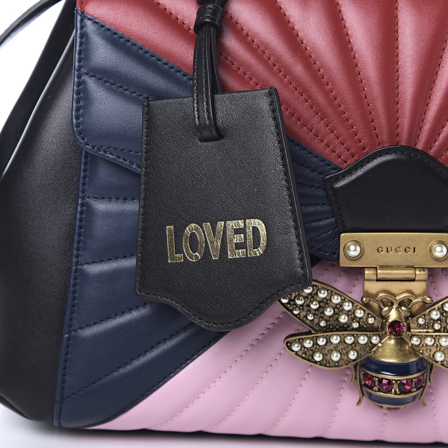 Calfskin Bamboo Trapuntata Queen Margaret Top Handle Bag Blue Agata Hibiscus Red Mystic White Sugar Pink