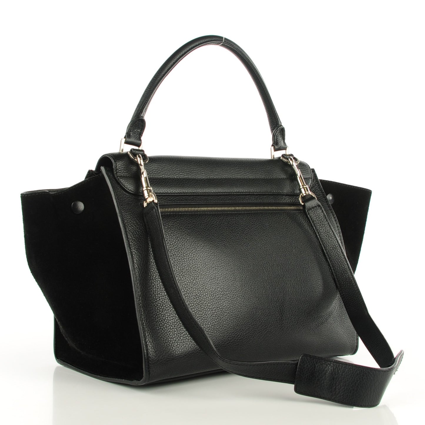 Drummed Calfskin Suede Medium Trapeze Black