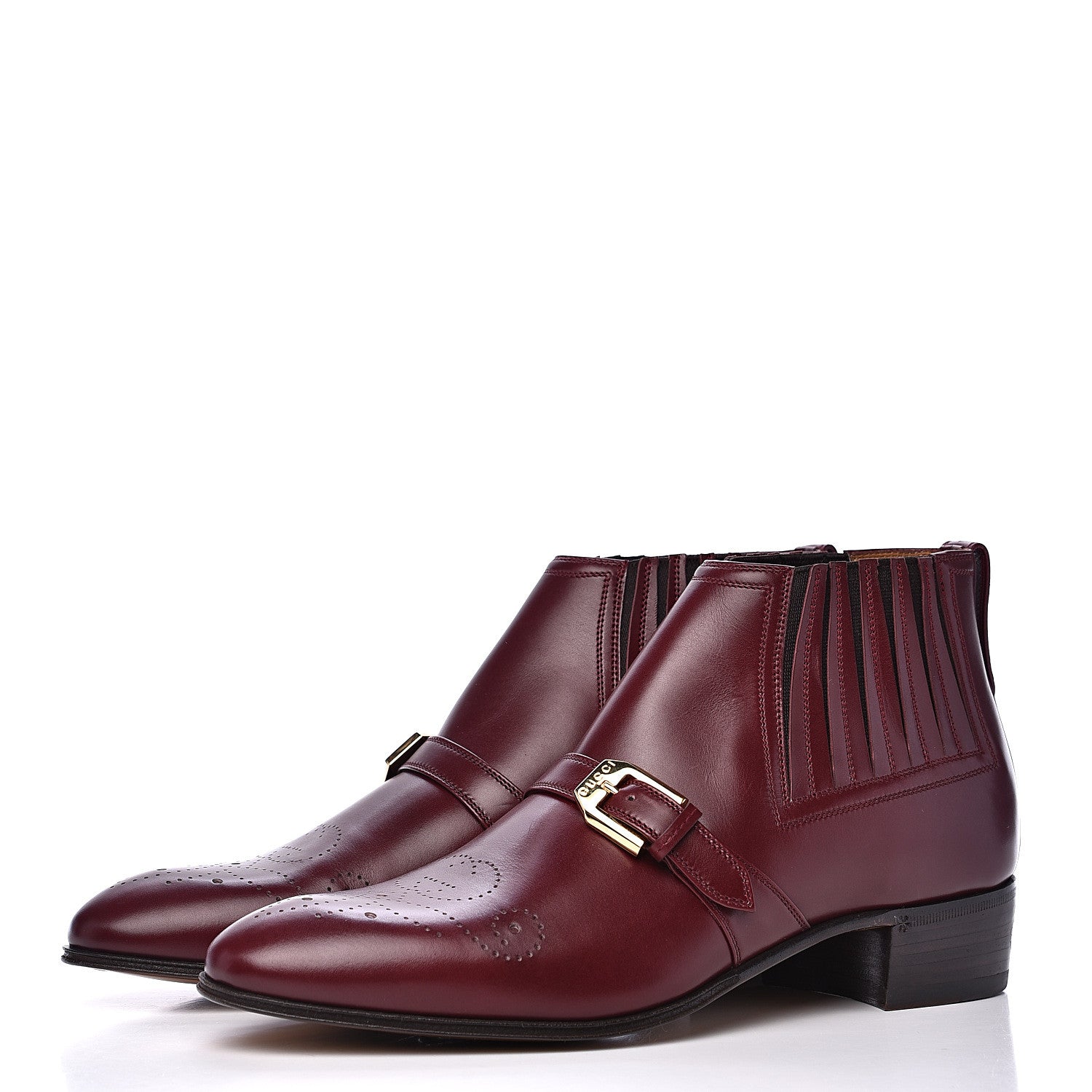 Gucci New Waxed Calfskin Mens G Medallion Toe Ankle Boots 6.5 Red Bordeaux 3 of 9