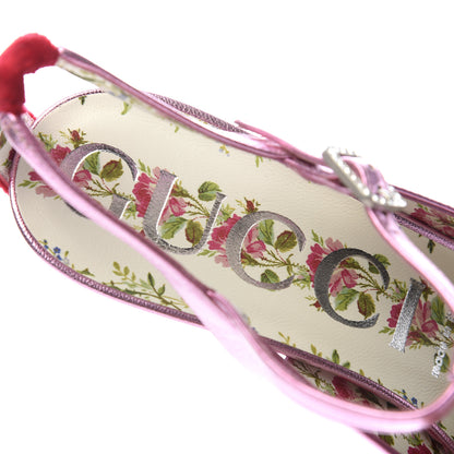 Gucci Metallic Nappa Velvet Crystal Bow Anita Pumps 40 Rosa Hibiscus Red 6 of 9