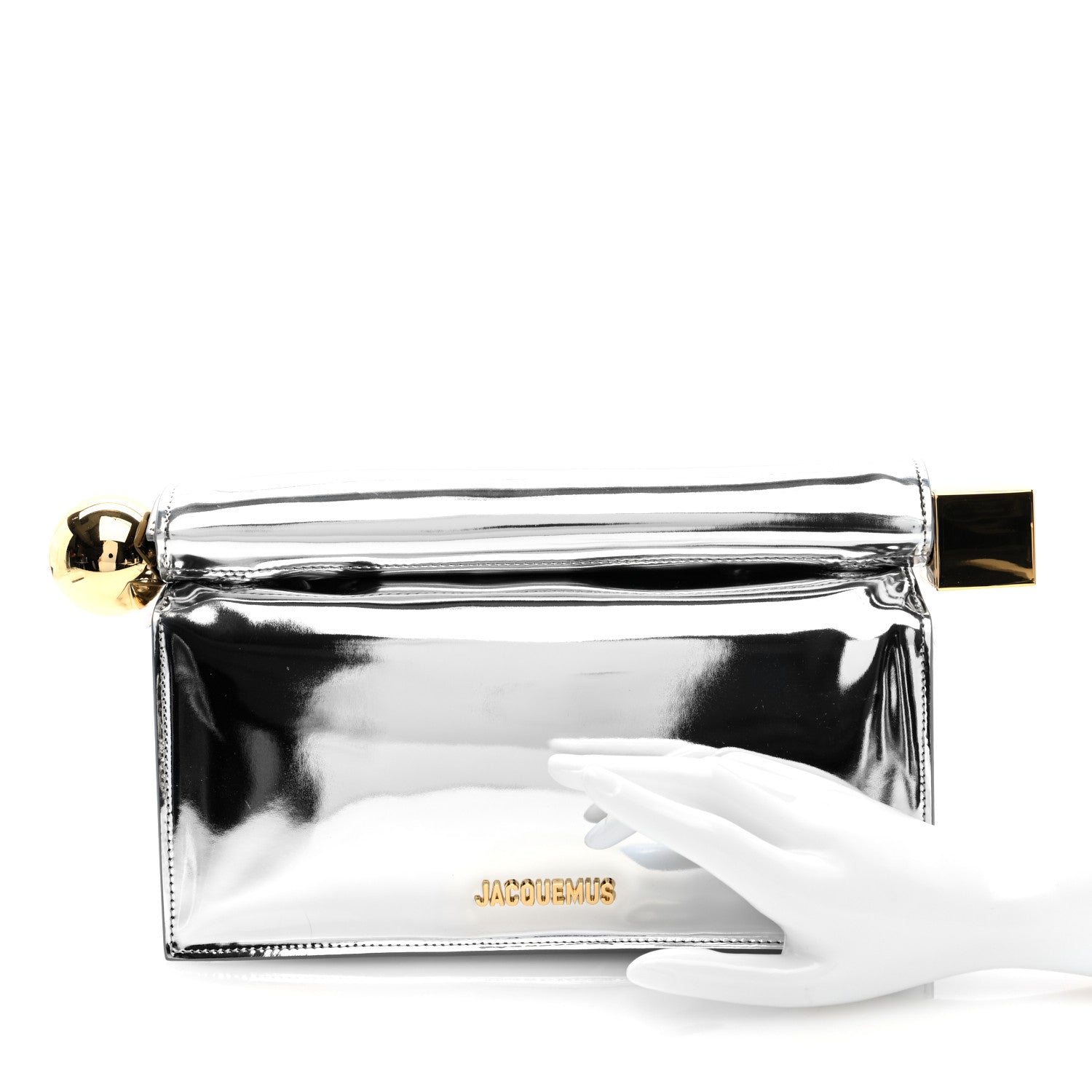 Jacquemus Metallic Patent Calfskin La Pochette Rond Carre Silver 2 of 8