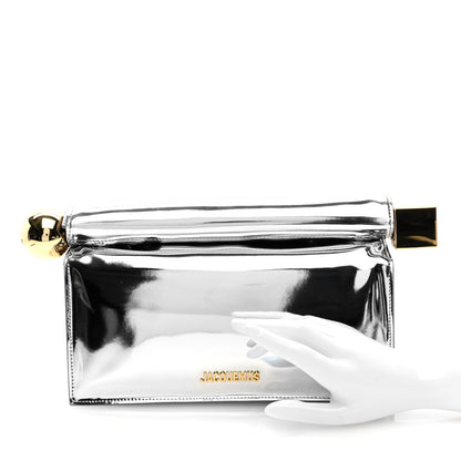Jacquemus Metallic Patent Calfskin La Pochette Rond Carre Silver 2 of 8