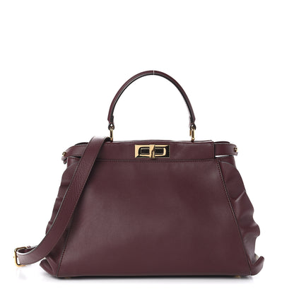 Fendi Vitello Seta Waves Bi-Color Medium Peekaboo Iconic Satchel Bordeaux Latte 1 of 9