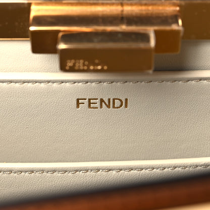 Fendi Vitello Seta Shiny Nappa Ajour Embroidered Medium Peekaboo I SEE U Satchel Brandy White Garza 6 of 9