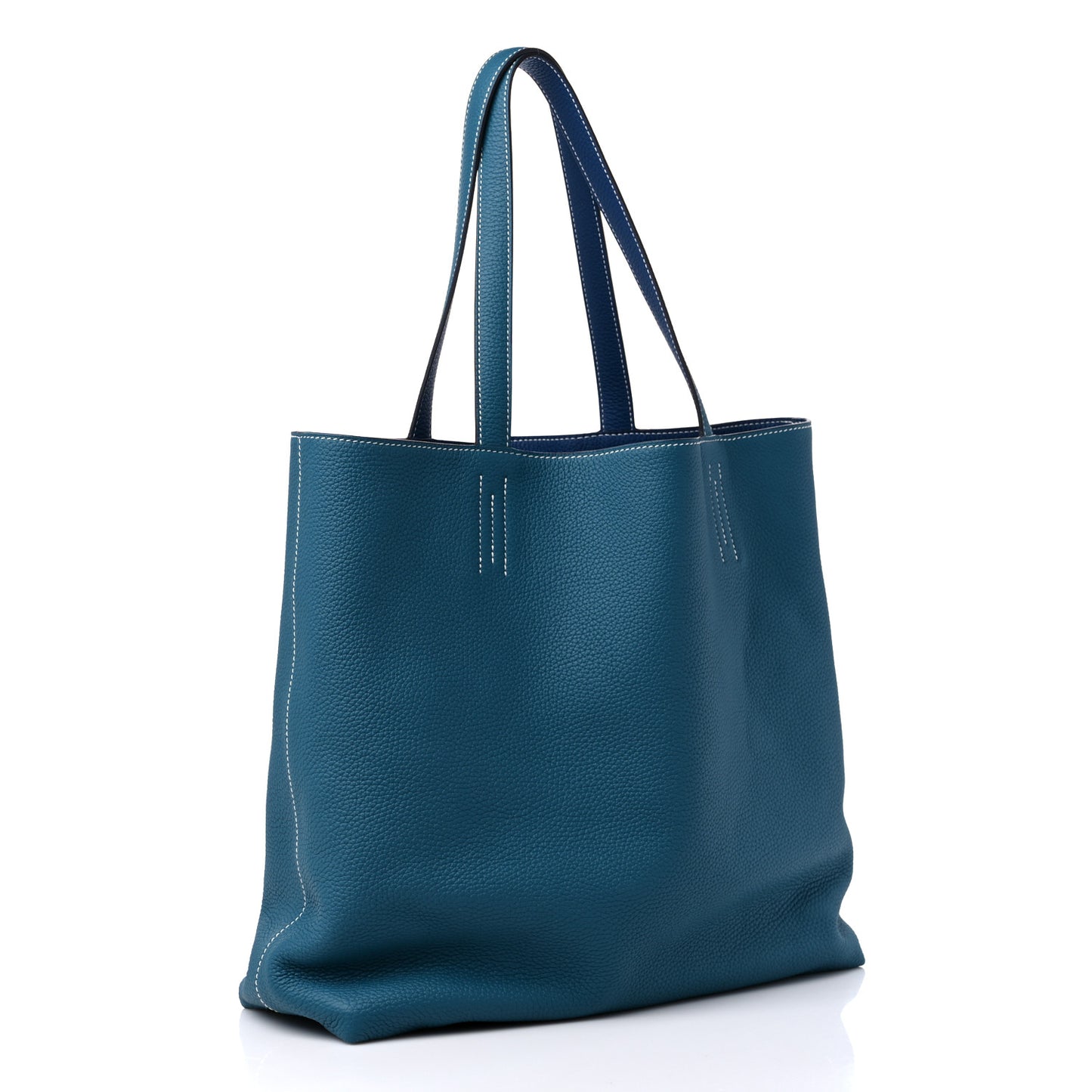 Taurillon Clemence Double Sens 36 Reversible Tote Deep Bleu Vert Bosphere