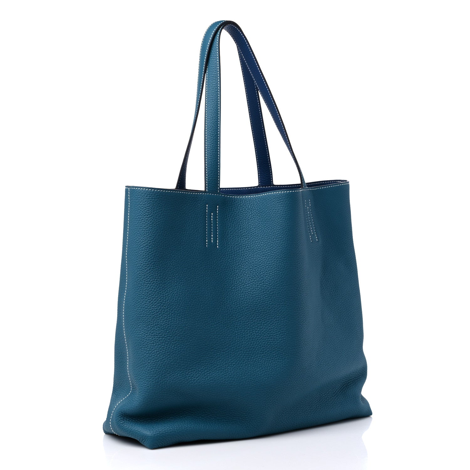 Hermes Taurillon Clemence Double Sens 36 Reversible Tote Deep Bleu Vert Bosphere 10 of 13