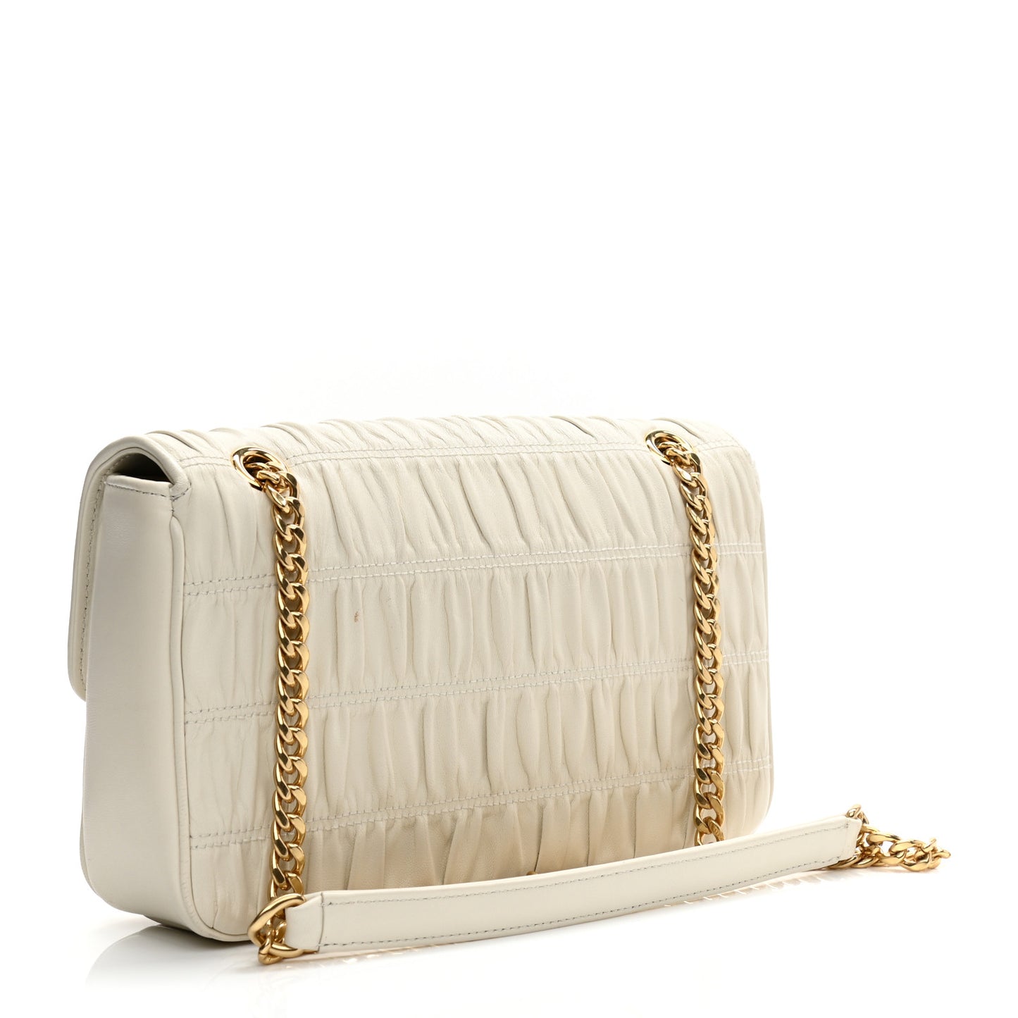 Nappa Gaufre Medium Chain Flap Shoulder Bag White