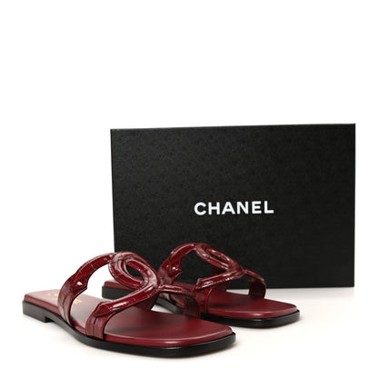 Chanel Crocodile Embossed Patent Calfskin CC Mules Sandals 39.5 Burgundy 10 of 10