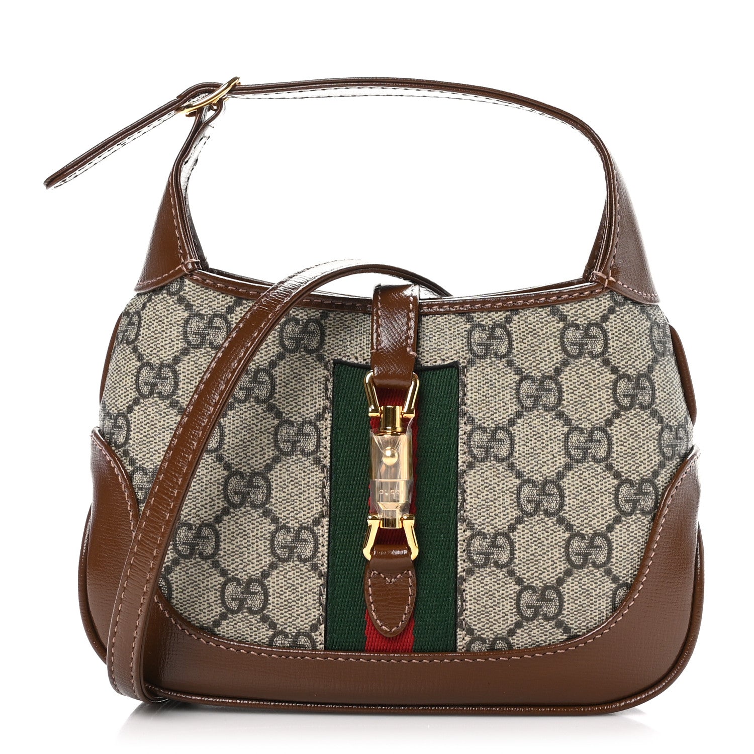 Gucci GG Supreme Monogram Azalea Calfskin Web Mini Jackie 1961 Hobo Beige Ebony Brown Sugar 1 of 10