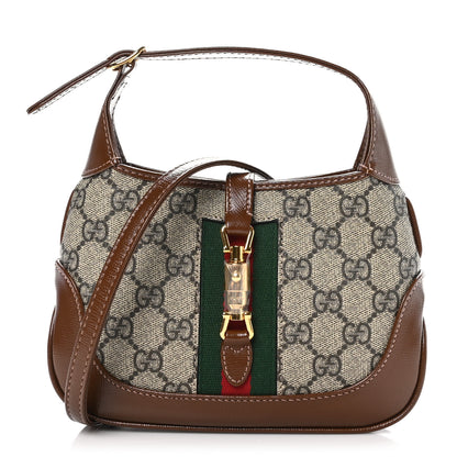 Gucci GG Supreme Monogram Azalea Calfskin Web Mini Jackie 1961 Hobo Beige Ebony Brown Sugar 1 of 10