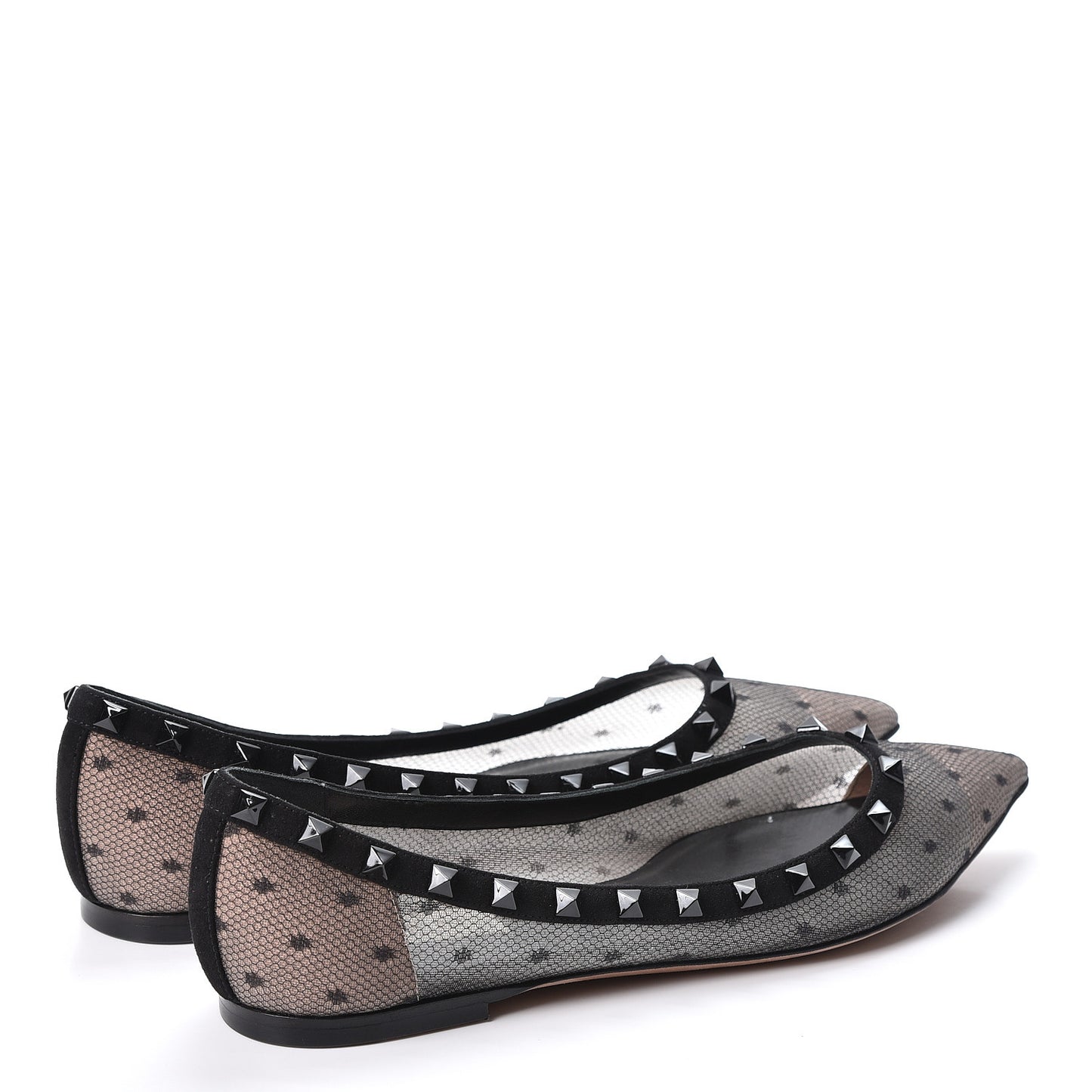 Mesh Point d'Esprit Rockstud Ballerina Flats 39.5 Black