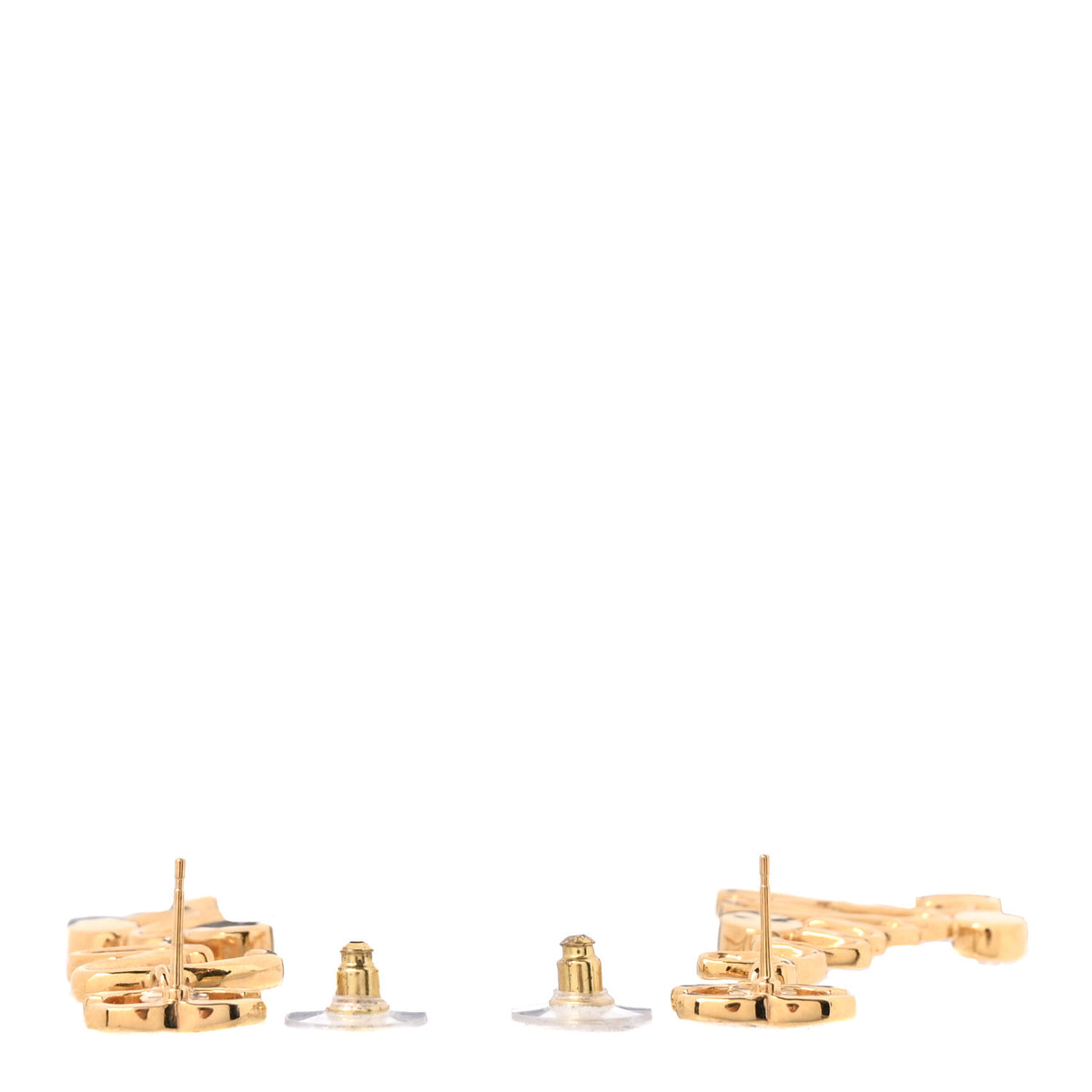 Chanel Metal Crystal Coco Script CC Drop Earrings Gold 3 of 5