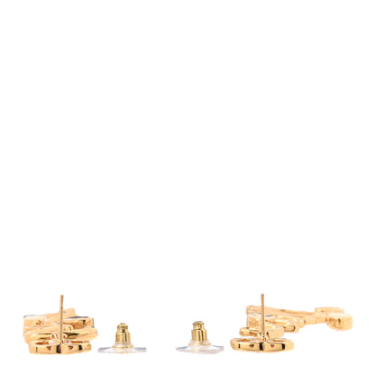 Chanel Metal Crystal Coco Script CC Drop Earrings Gold 3 of 5