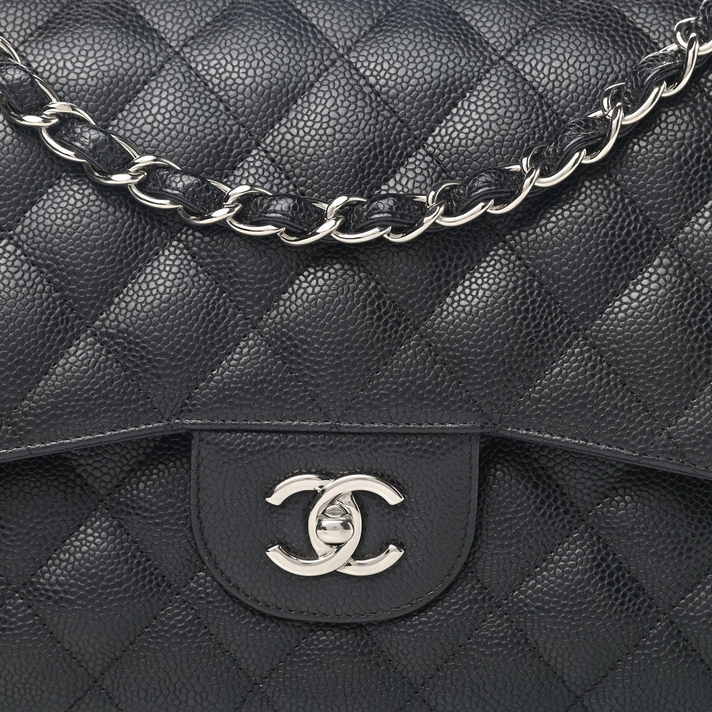 Caviar Quilted Jumbo Double Flap Black