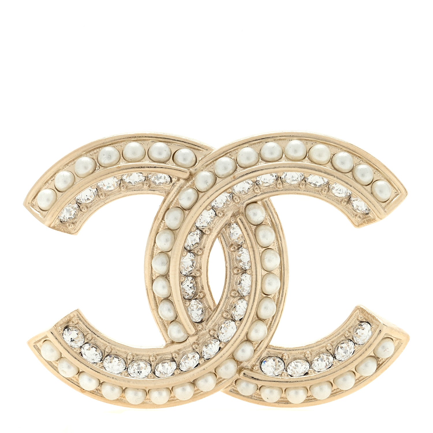 Chanel Pearl Crystal Queen of France CC Brooch Gold 1 of 3
