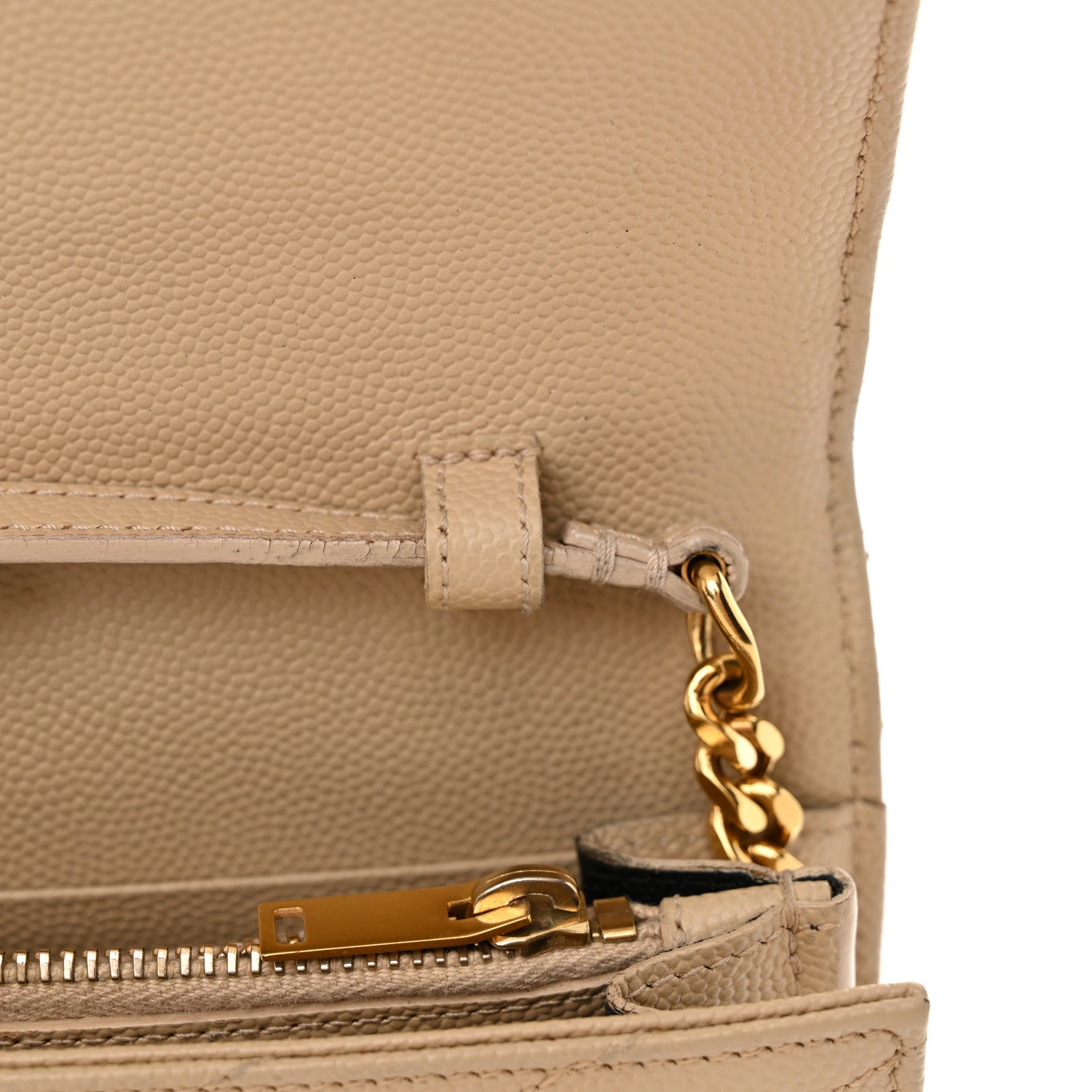 Saint Laurent Grain De Poudre Matelasse Chevron Monogram Chain Wallet Deep Beige 15 of 20