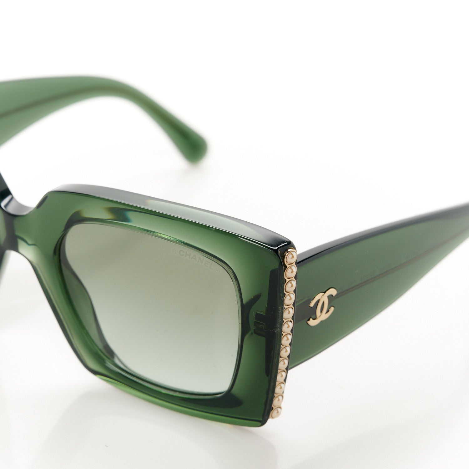 Chanel Acetate Pearl Rectangle Sunglasses 5480-H Dark Green 7 of 8