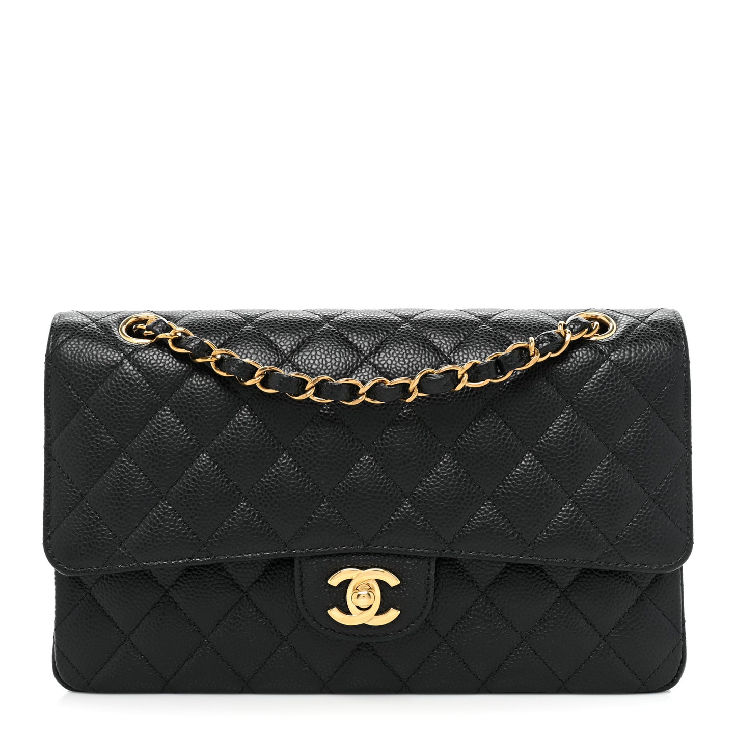 Caviar Quilted Medium Double Flap Black