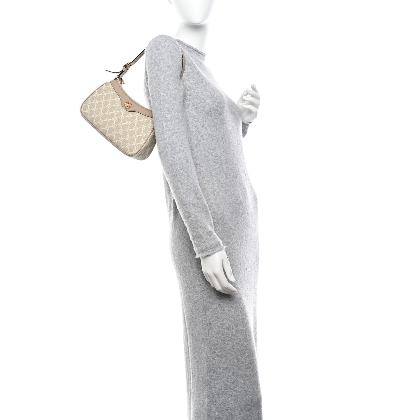 GG Supreme Monogram Textured Dollar Calfskin Small Ophidia Hobo Beige Mystic White Oatmeal