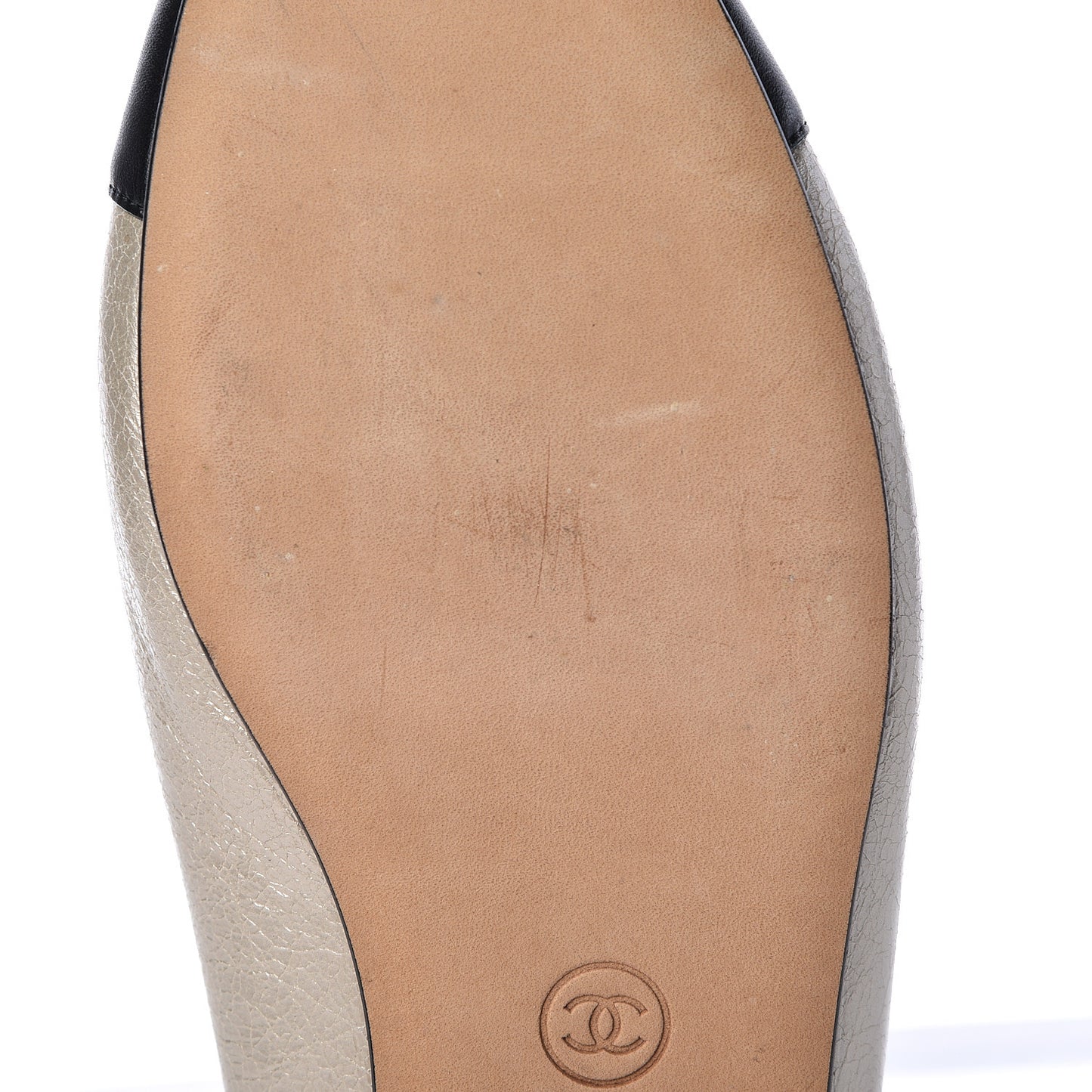 Metallic Calfskin Cap Toe CC Ballerina Flats 40 Silver Black