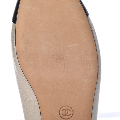 Chanel Metallic Calfskin Cap Toe CC Ballerina Flats 40 Silver Black 10 of 15