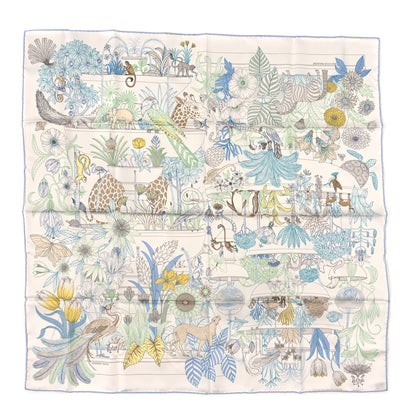 Hermes Silk Twill Precious Paradise Scarf 90 White Acqua Menthol 1 of 3