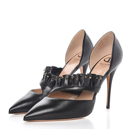 Valentino Garavani Nappa Studded Ruffle d'Orsay Pumps 41 Black 3 of 8