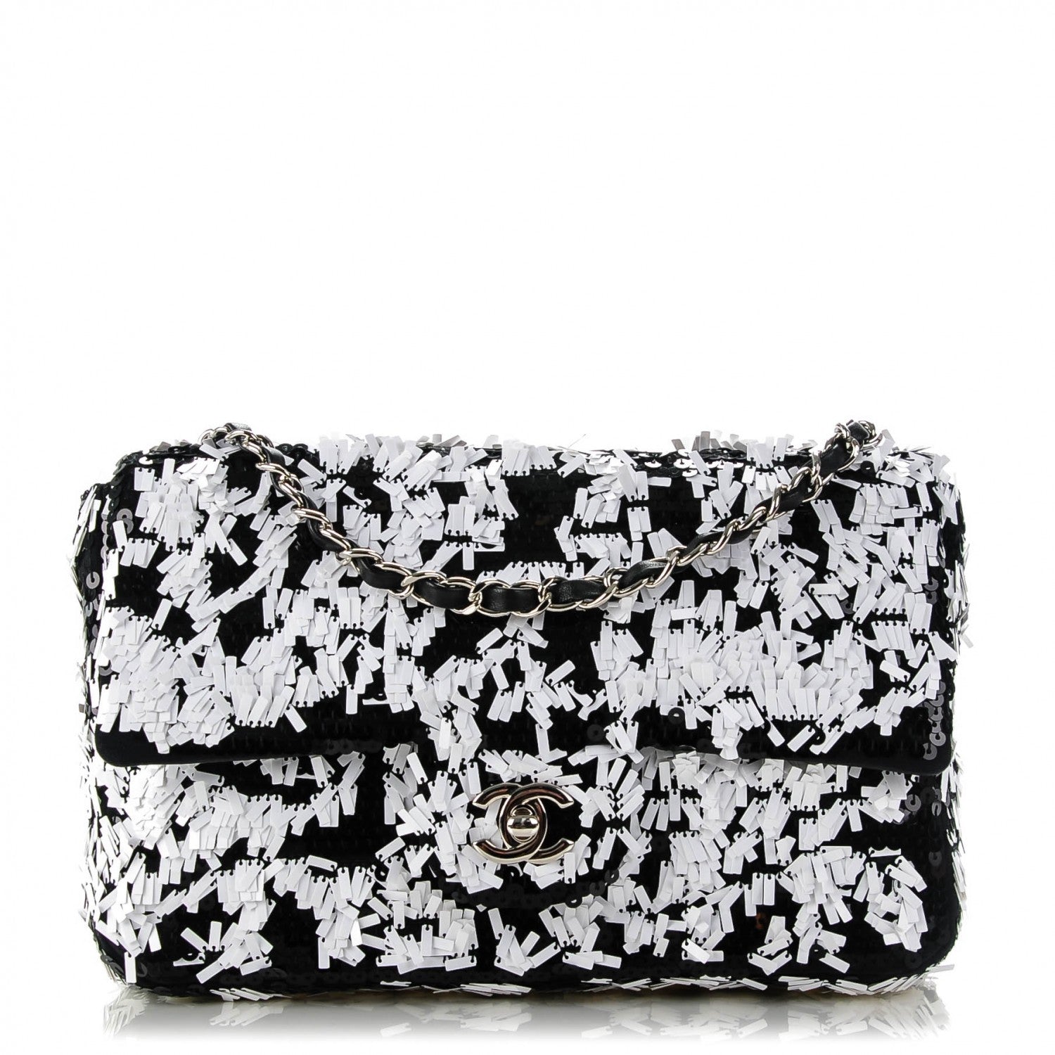 Chanel Sequin Embroidered Medium Flap Black White 1 of 8