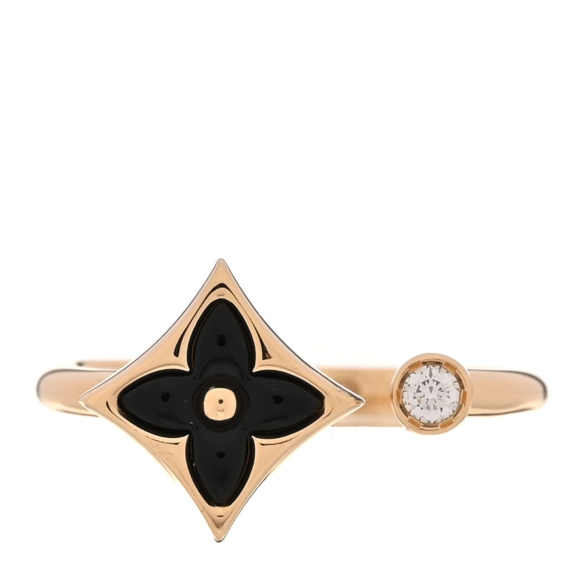 Louis Vuitton 18K Yellow Gold Diamond Black Onyx Mini Color Blossom Star Ring 54 7 1 of 5