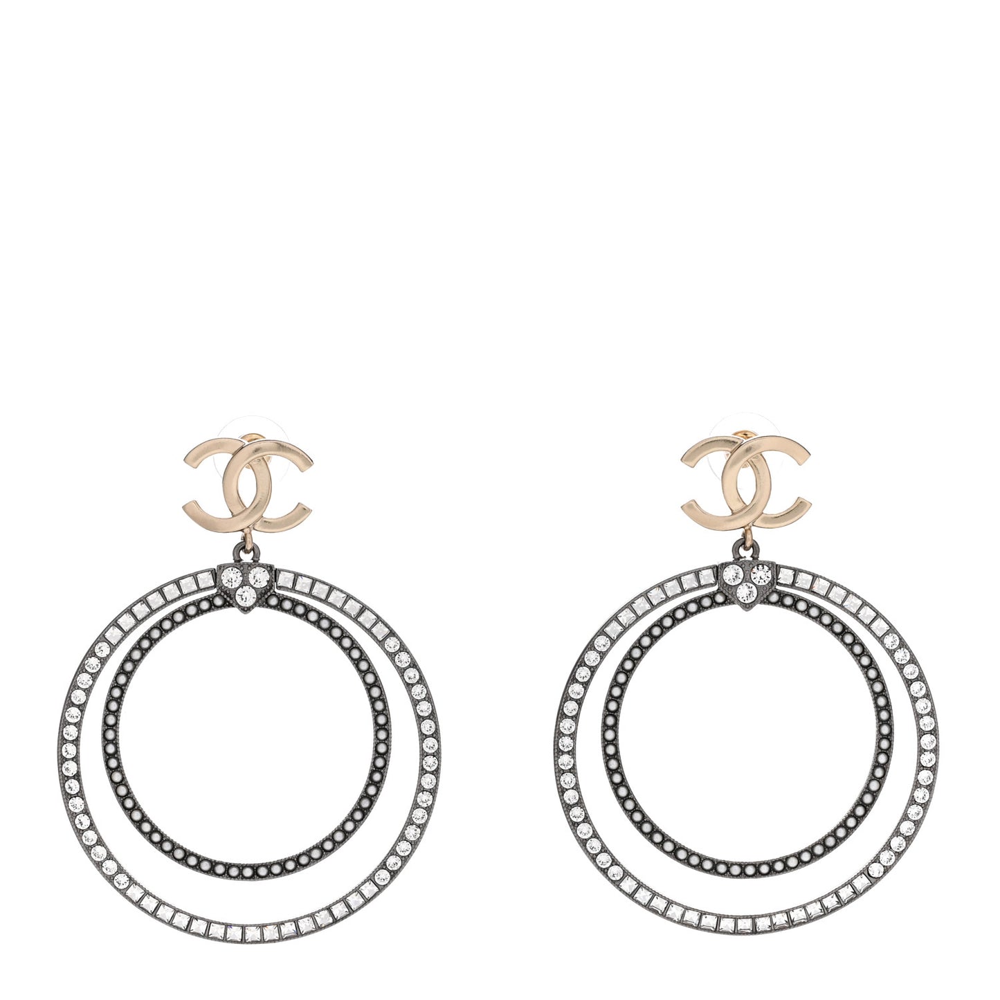 Crystal CC Circle Drop Earrings Silver Gold