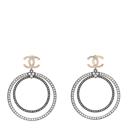 Chanel Crystal CC Circle Drop Earrings Silver Gold 1 of 4