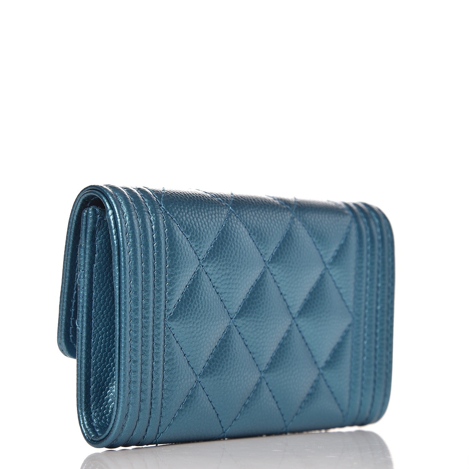 Chanel Metallic Caviar Quilted Boy Card Holder Wallet Turquoise 3 of 9