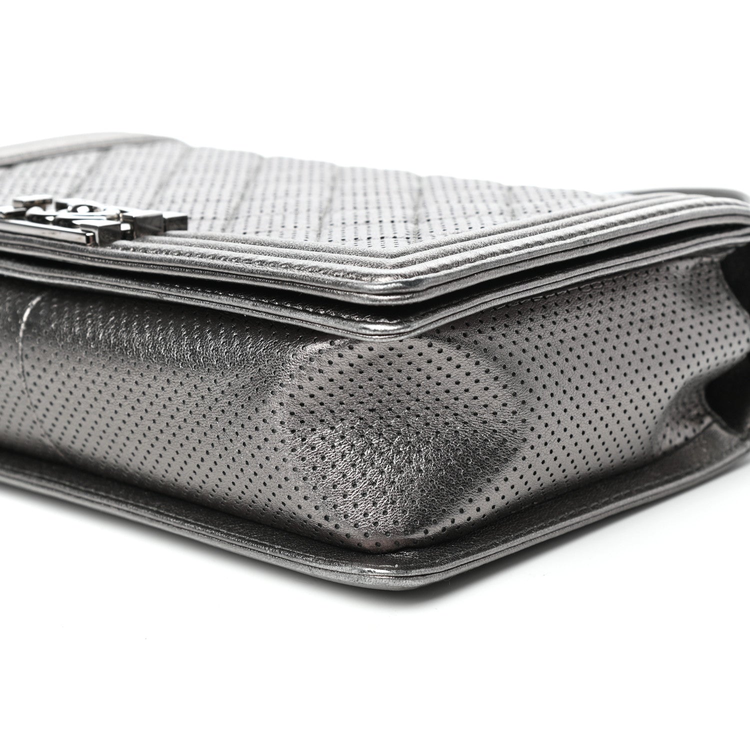 Chanel Metallic Lambskin Perforated New Medium Boy Flap Dark Silver 9 of 9