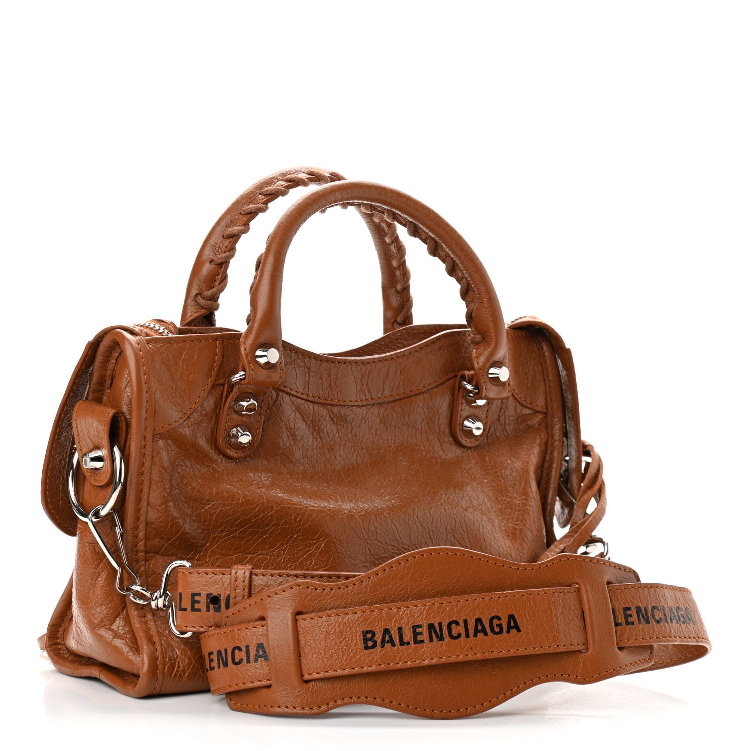 Balenciaga Agneau Classic Silver Hardware Mini City Logo Strap Camel Black 3 of 9
