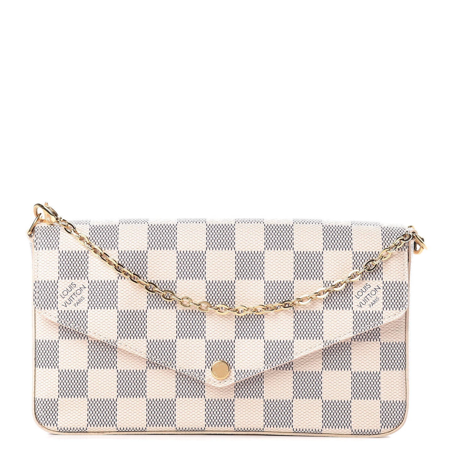 Damier Azur Pochette Felicie Chain Wallet Rose Ballerine