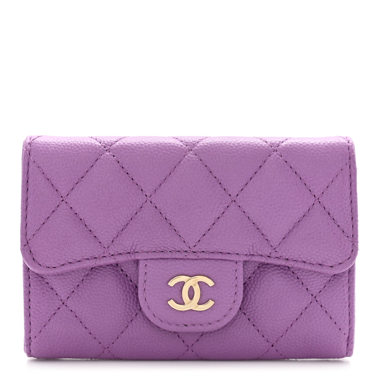 Chanel Caviar Quilted Flap Card Holder Wallet Purple 1 of 9