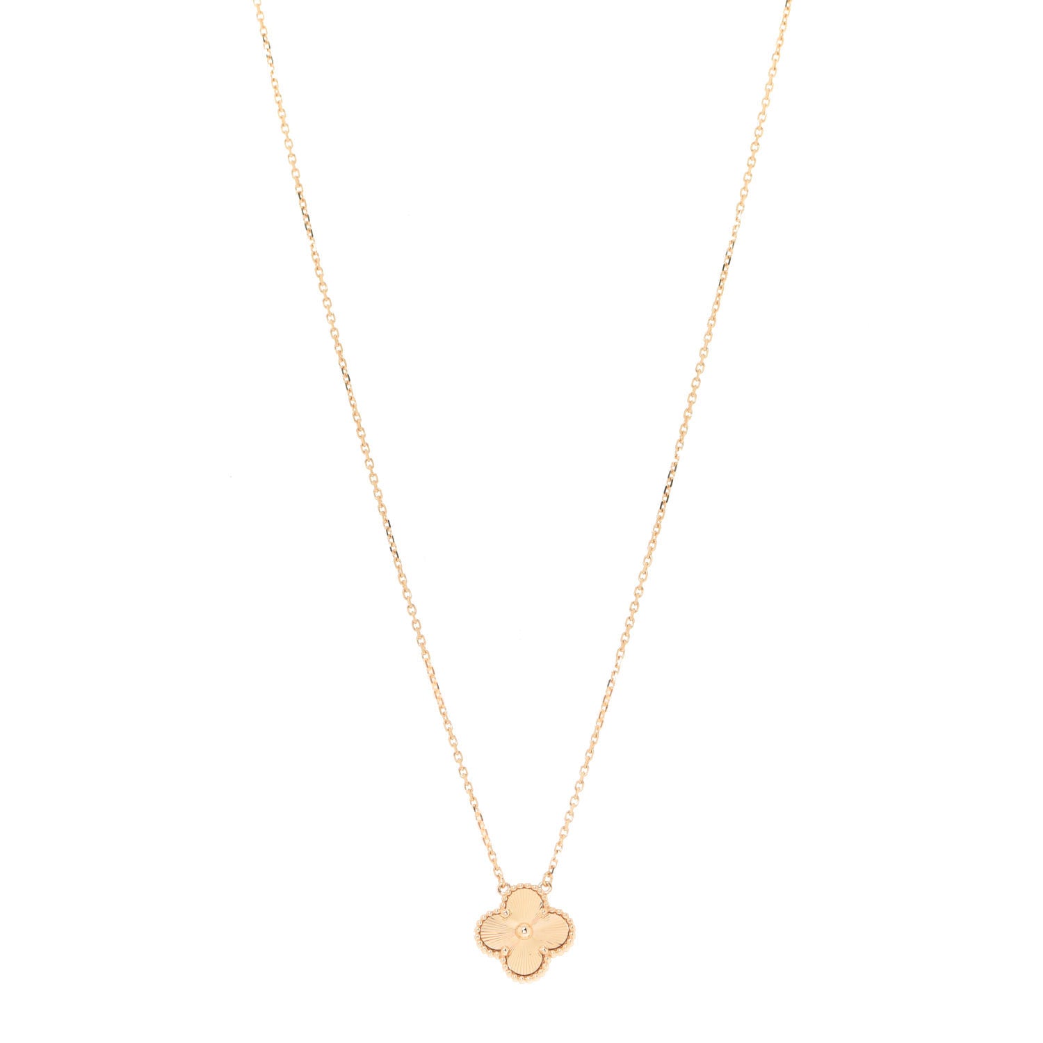 Van Cleef & Arpels 18K Yellow Gold Guilloche Vintage Alhambra Pendant Necklace 1 of 6