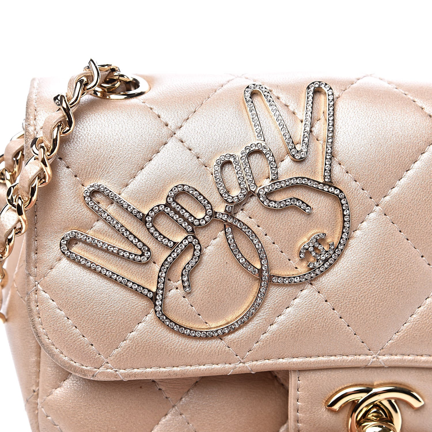 Chanel Metallic Lambskin Quilted Extra Mini V For Victory Flap Light Gold 8 of 13