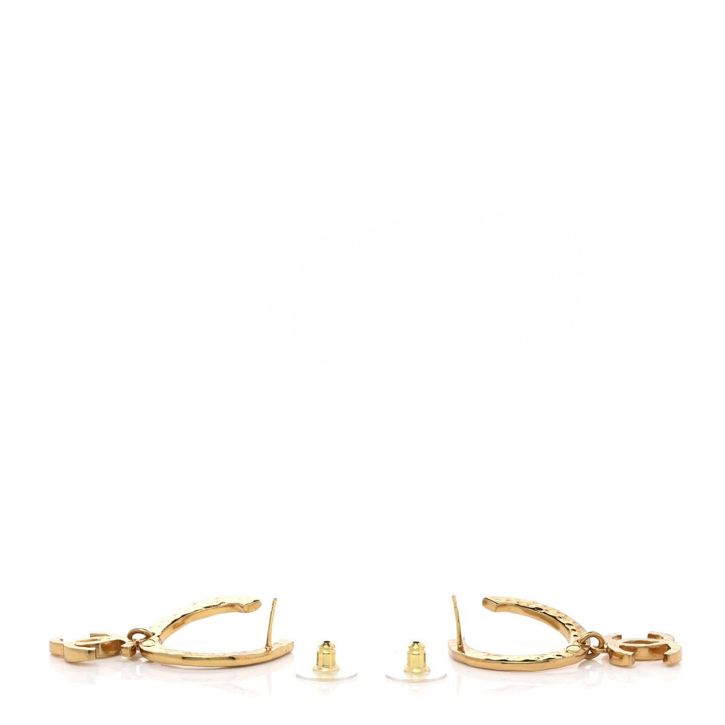 Metal Textured Hoop Drop CC Earrings Gold