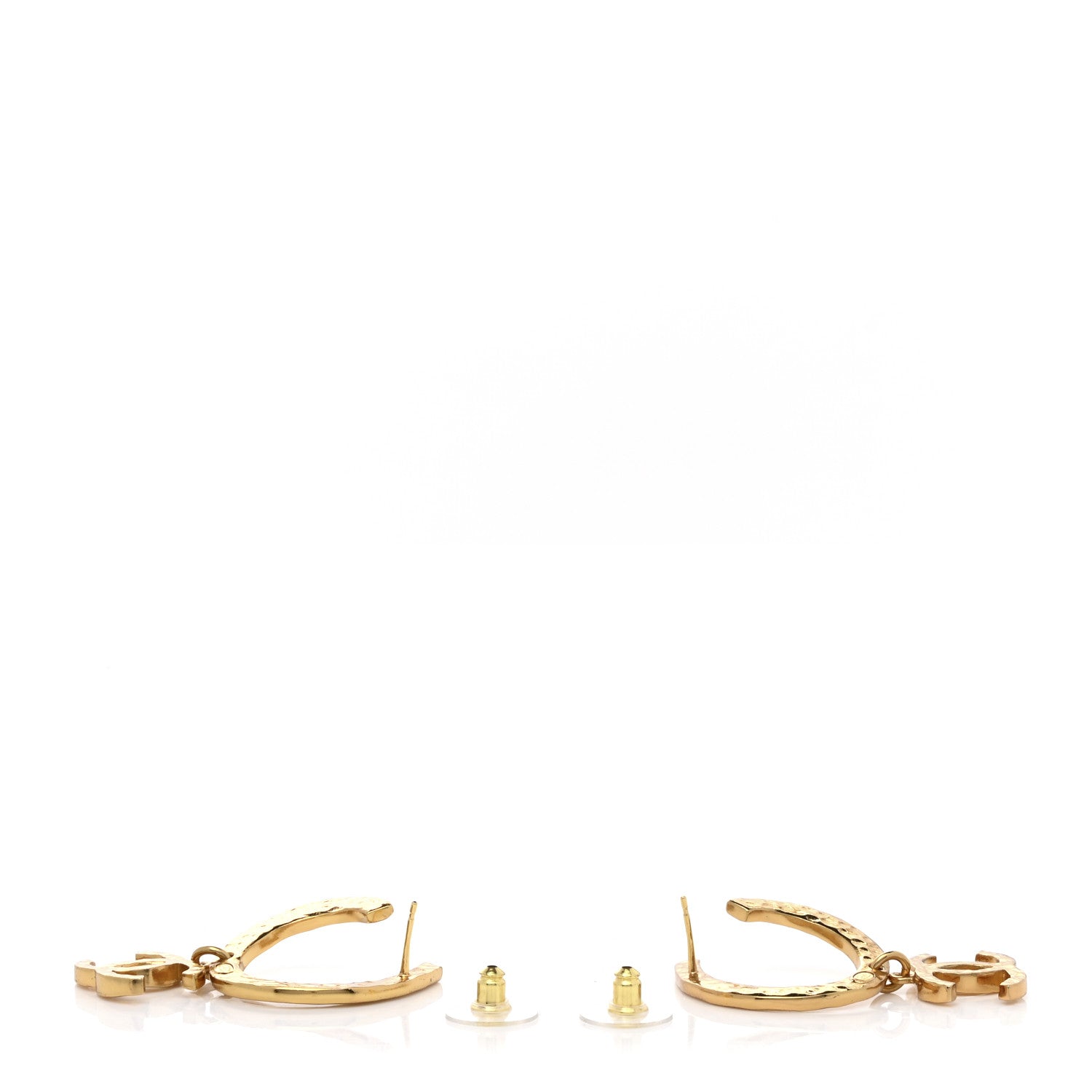 Chanel Metal Textured Hoop Drop CC Earrings Gold 3 of 5