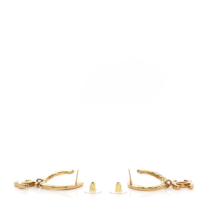 Chanel Metal Textured Hoop Drop CC Earrings Gold 3 of 5