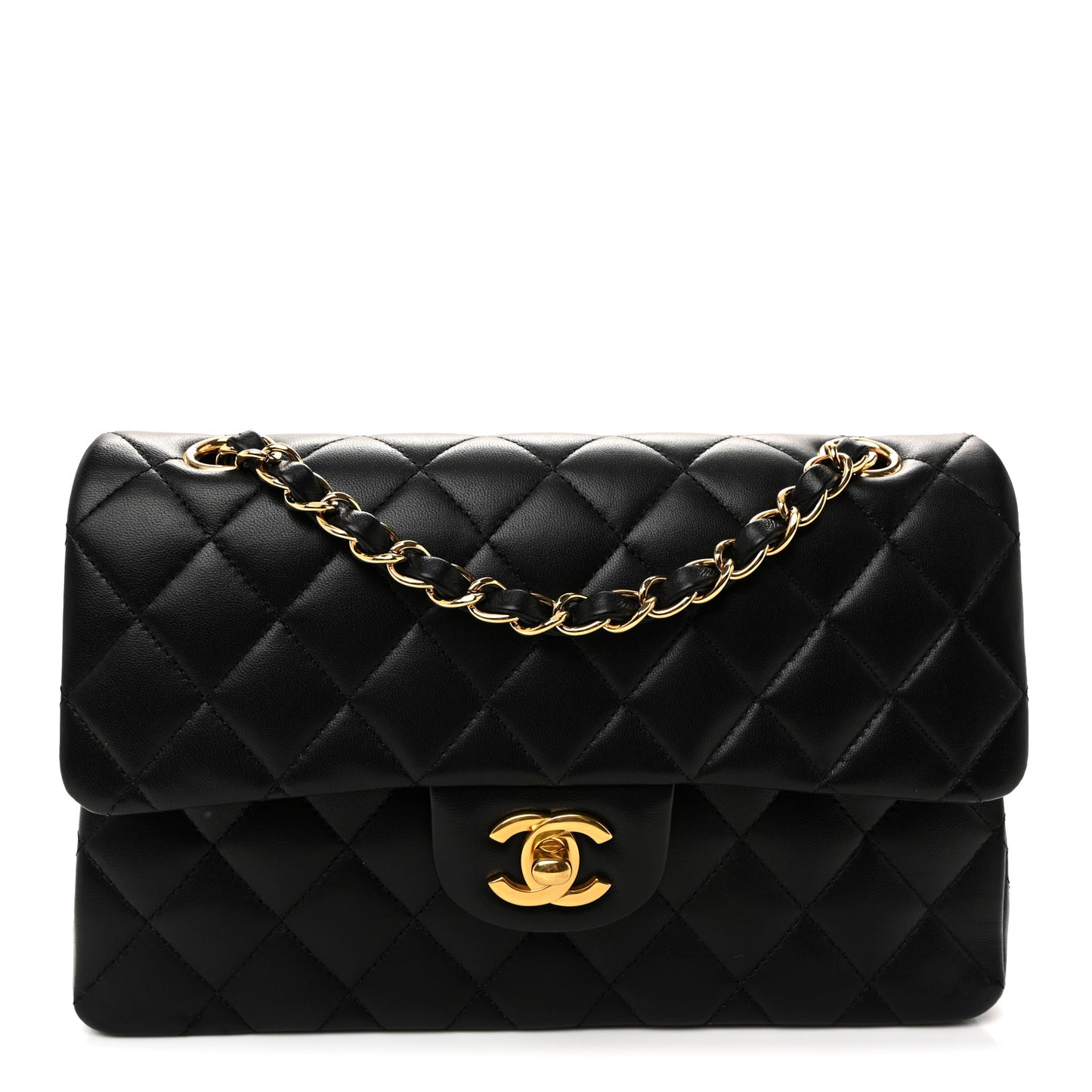 Lambskin Quilted Small Double Flap Black