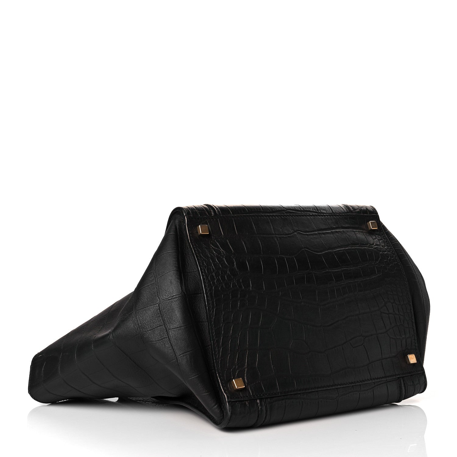 Celine Calfskin Crocodile Embossed Medium Phantom Luggage Black 4 of 11