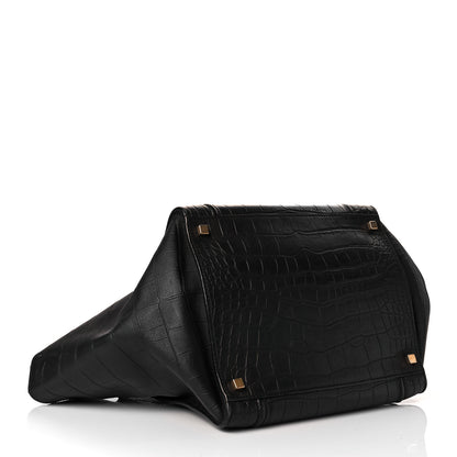 Celine Calfskin Crocodile Embossed Medium Phantom Luggage Black 4 of 11