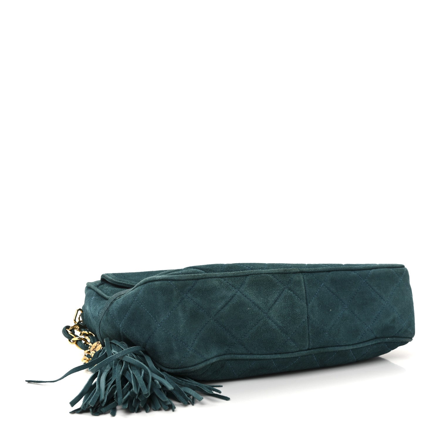 Chanel Suede Quilted CC Tassel Camera Bag Blue 4 of 10