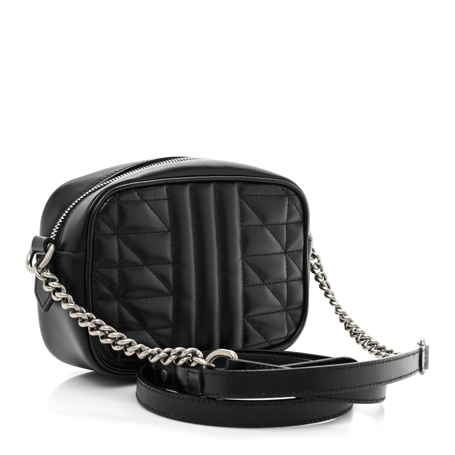Gucci Calfskin Matelasse Aria Mini GG Marmont Chain Shoulder Bag Black 3 of 10